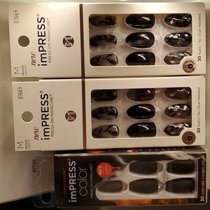 (THREE) Impress Manicure Black Gloss Matte Press On Nails Bundle